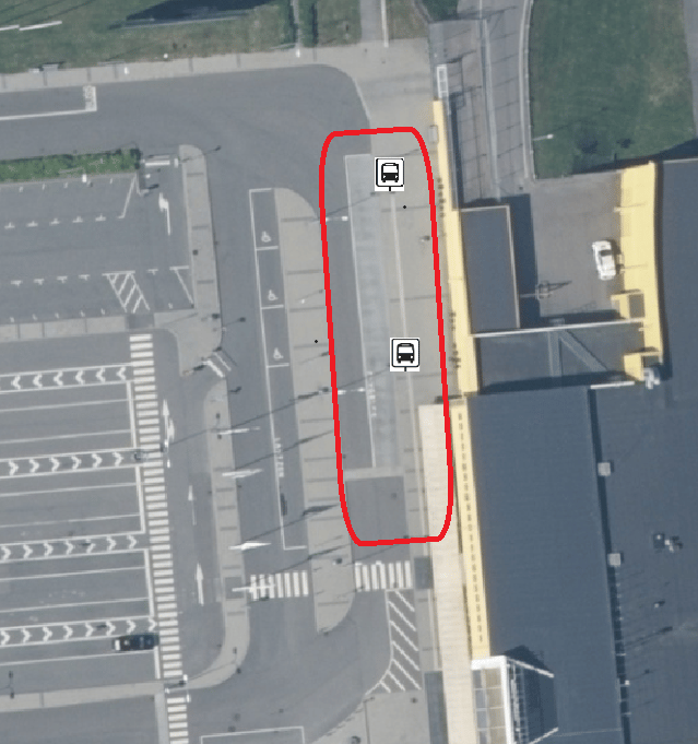 Inringat arbetsområde framför Terminal