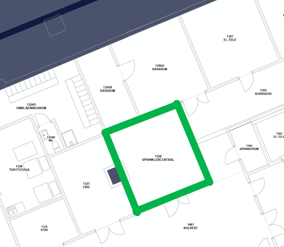 Arbetsområde plan 1 B092 -Sprinklercentral 1320